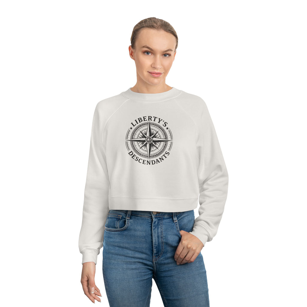 Liberty's Descendants Cropped Pullover — Women's Patriot Compass Sweatshirt