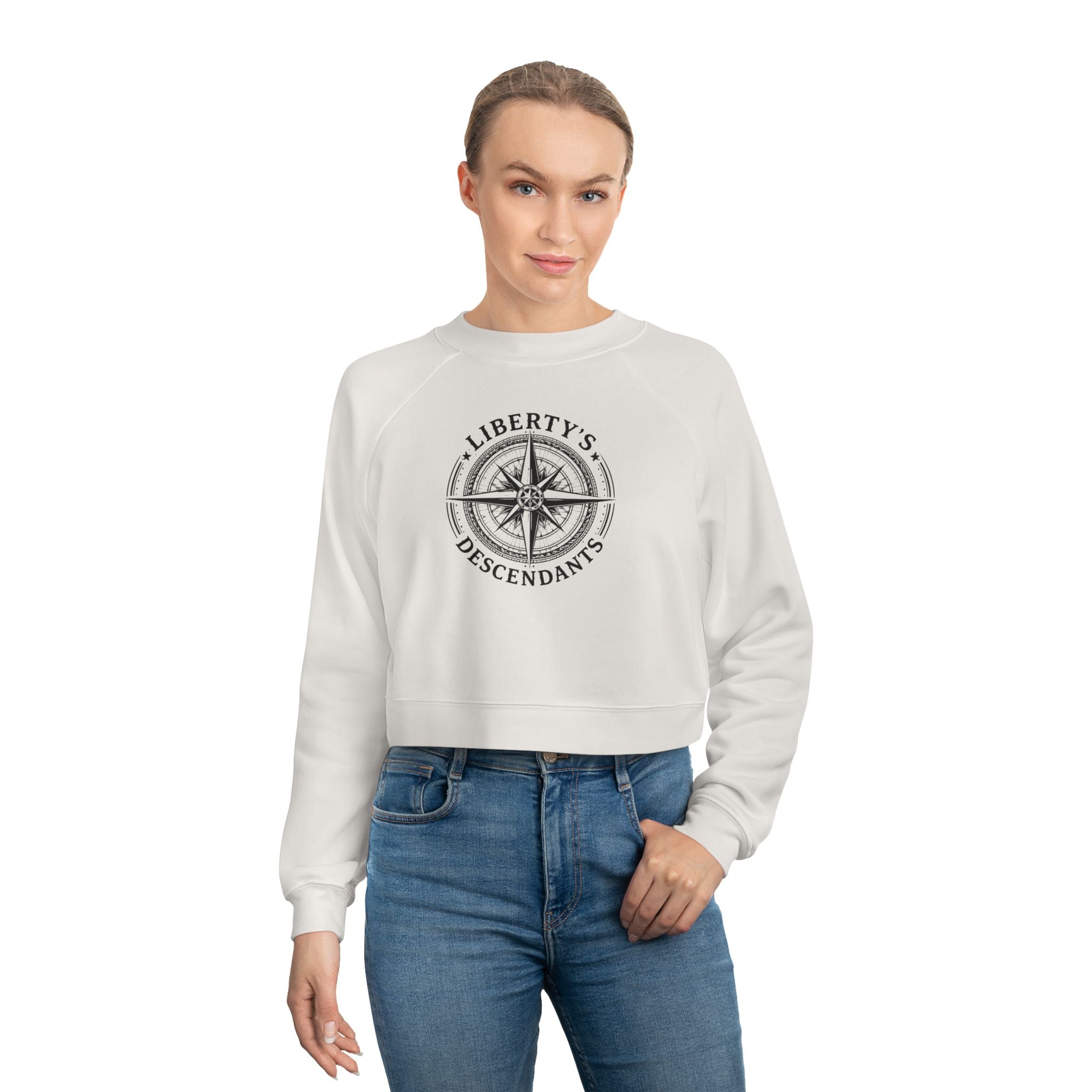 Liberty's Descendants Cropped Pullover — Women's Patriot Compass Sweatshirt