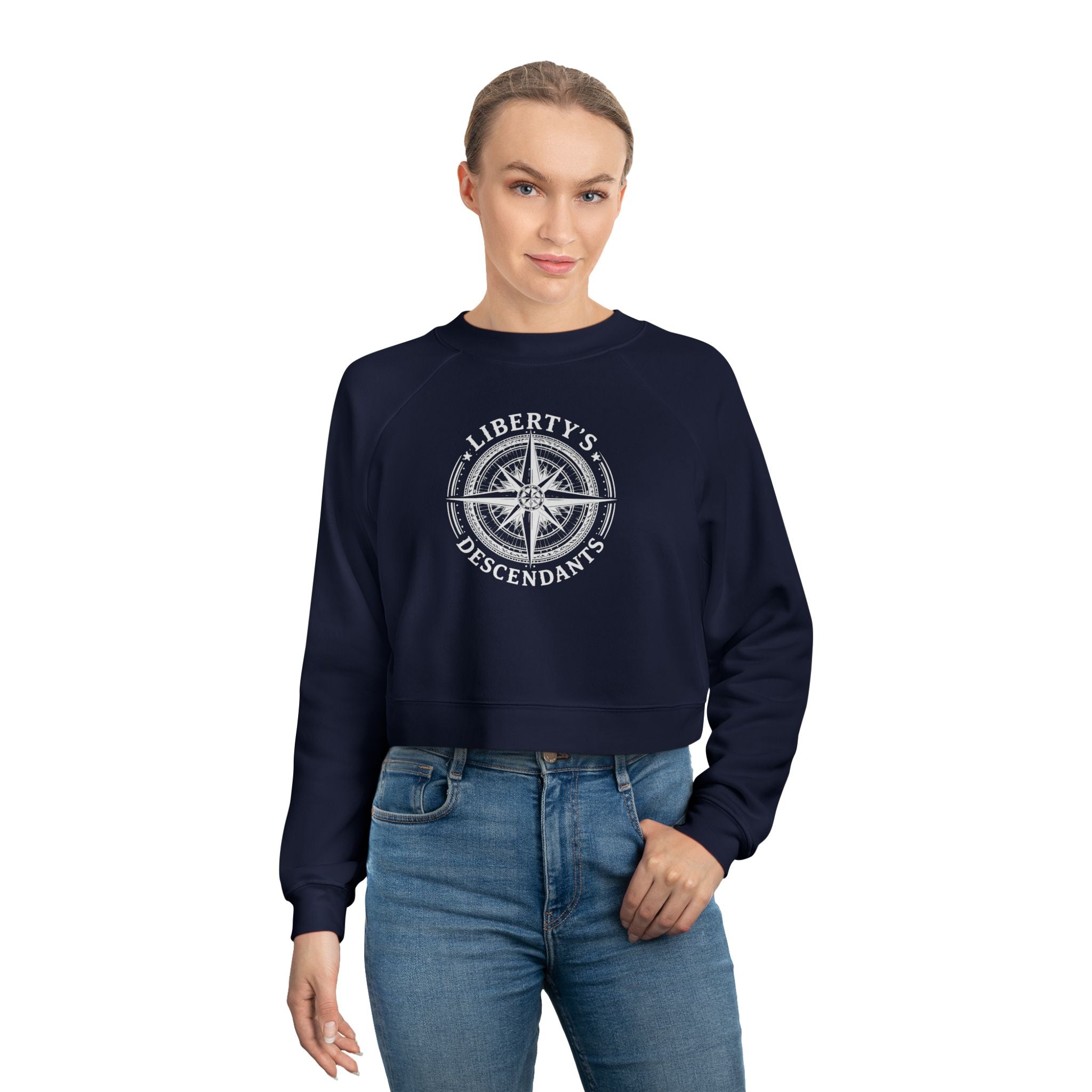 Liberty's Descendants Cropped Pullover — Women's Patriot Compass Sweatshirt