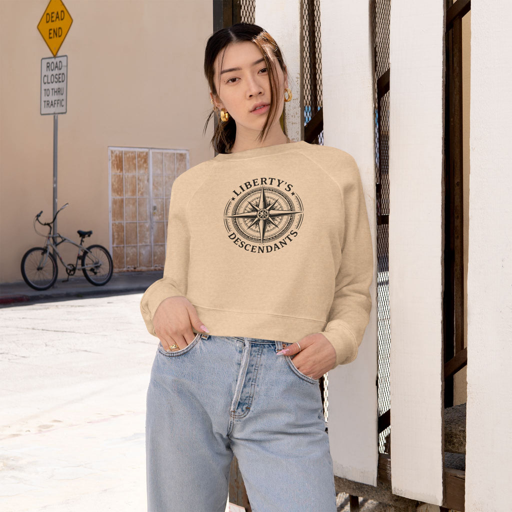 Liberty's Descendants Cropped Pullover — Women's Patriot Compass Sweatshirt