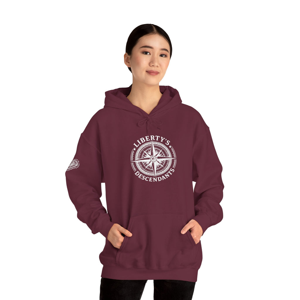 Liberty's Descendant Compass Hoodie — Patriotic Compass Logo Pullover