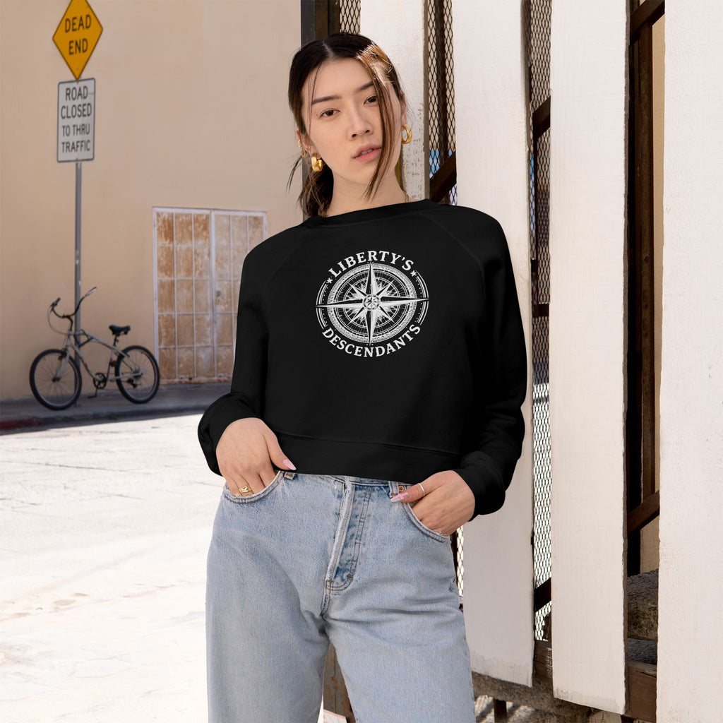 Liberty's Descendants Cropped Pullover — Women's Patriot Compass Sweatshirt