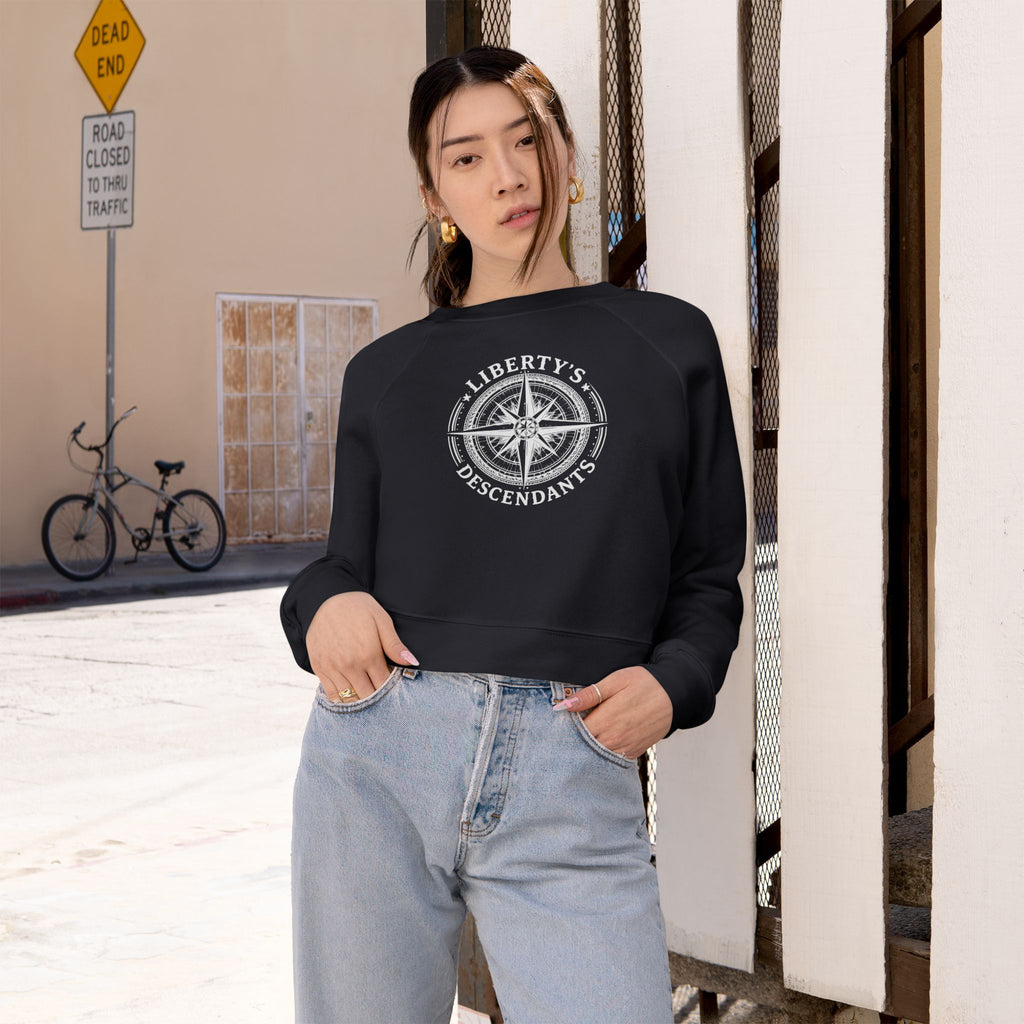 Liberty's Descendants Cropped Pullover — Women's Patriot Compass Sweatshirt