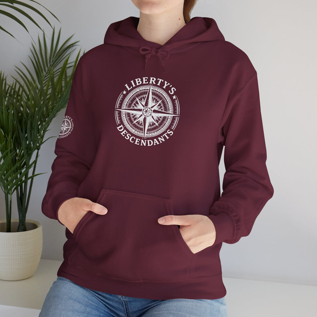 Liberty's Descendant Compass Hoodie — Patriotic Compass Logo Pullover